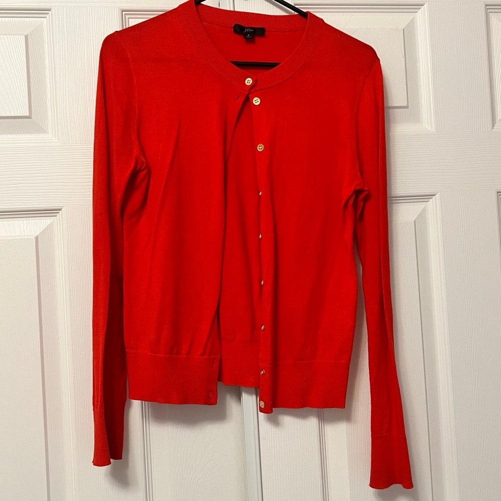 J Crew Red Lightweight Knit Button Down Cardigan Sweater